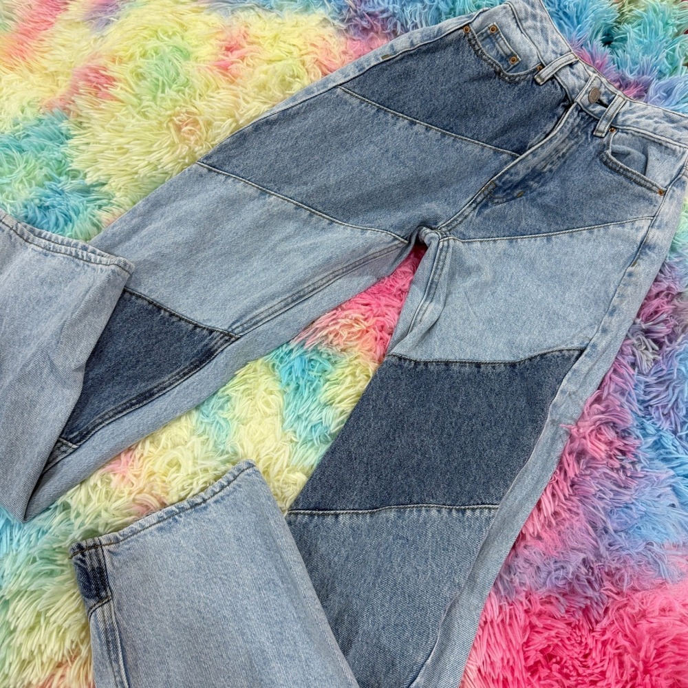 PacSun 90s Y2K Boyfriend Jeans Womens 22 Blue Patchwork High Rise Denim